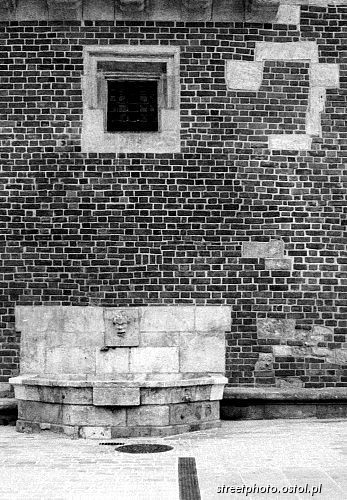 Zabytki. Kraków. Wieża ratuszowa. Sciana z cegieł